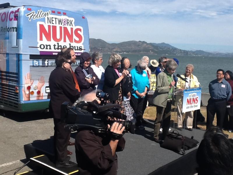 Nuns on the Bus with Angel Island in the Background